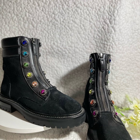 Kurt Geiger Black Combat Boots with Vibrant Details - Picture 1 of 5
